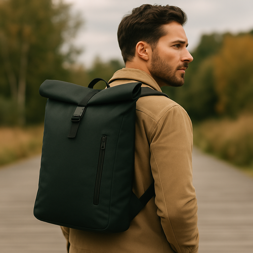 Rolltop-Rucksack, Herren, minimalistisch, funktional, Alltag, schwarz